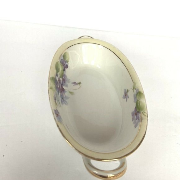 Antique 1890-1921 Rising Sun Hand Painted Nippon Violet Gold Rim Handled Dish - Picture 5 of 8